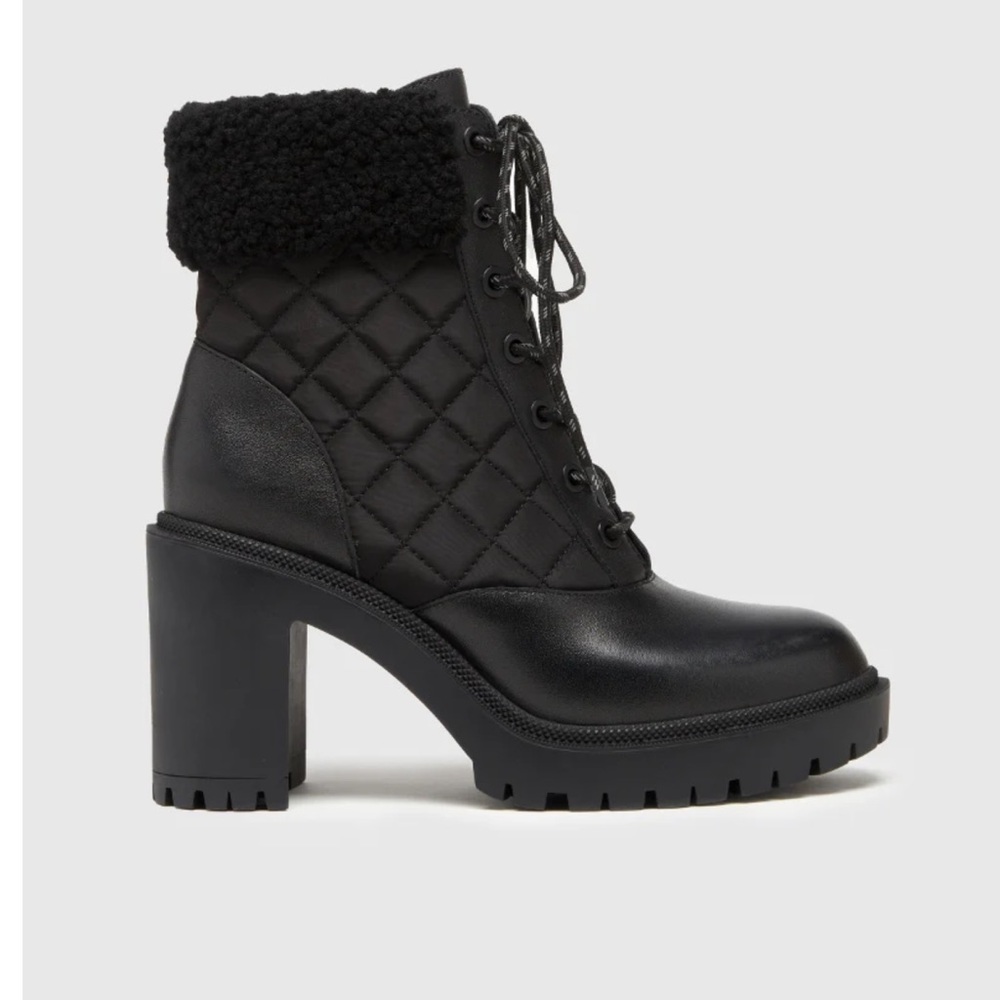 Paige Bryce Black Quilted Lace up Shearling Lined Fall Winter Boot Size 10